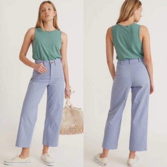 Marine Layer Bridget Wide Leg Crop High Waisted Retro 60s Marlin Blue 4 Pants - Picture 1 of 9